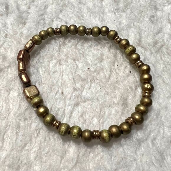 Lot of 2 Gold And Copper Tone Beaded Elastic Bracelets - Picture 4 of 7